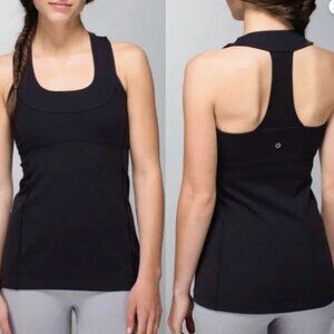 Lululemon Scoop Neck Tank Black Racerback Mesh Top w/ Built In Sports Bra